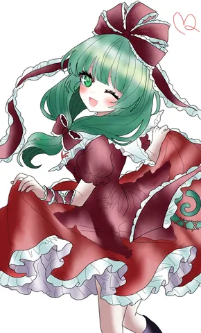 緑髪に咲く深紅のリボン