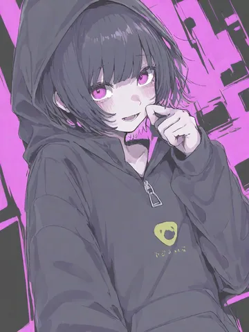 紫影のフードと微笑み