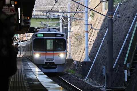駅のホームに滑り込む電車