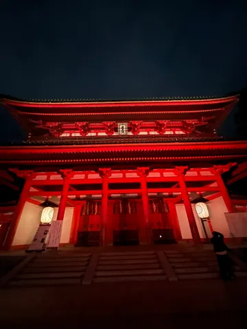 灯りに染まる夜の門