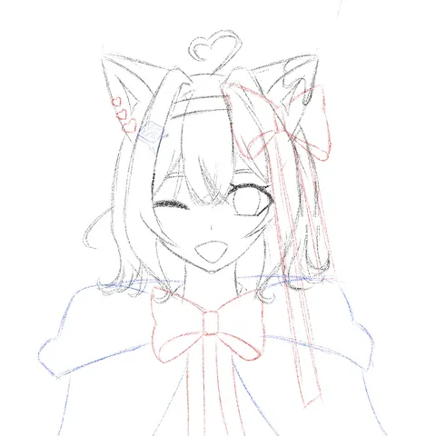 キュートな猫耳キャラの下書き