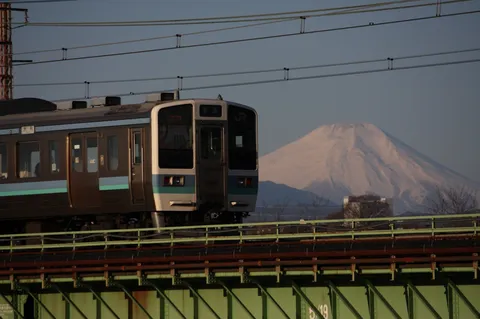 旅情を誘う、富士と電車の情景