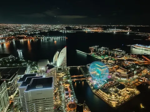 煌めく観覧車と湾岸の夜景
