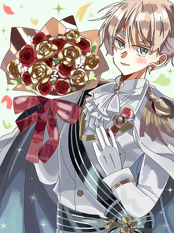 気品ある装いとバラの花束