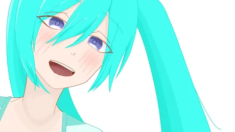 青い髪の少女の微笑み