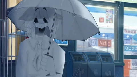 雨の中の影と笑み