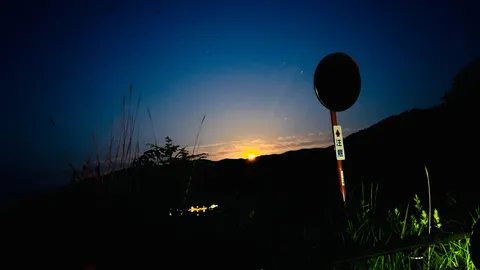 月明かりと寂しげな道標