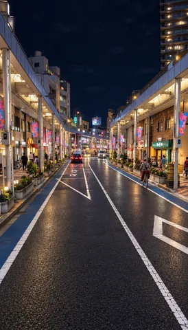 夜の商店街の灯り