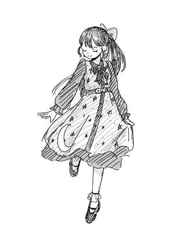 月と星が揺れるワンピ姿
