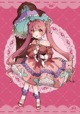 スイーツアンブレラとピンクの少女
