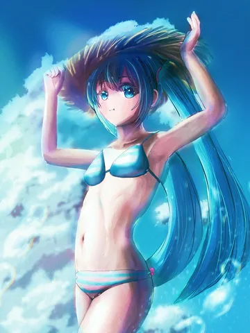 麦わら帽子と青い夏空