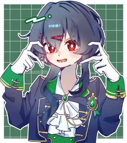 緑の制服と赤い瞳の微笑み