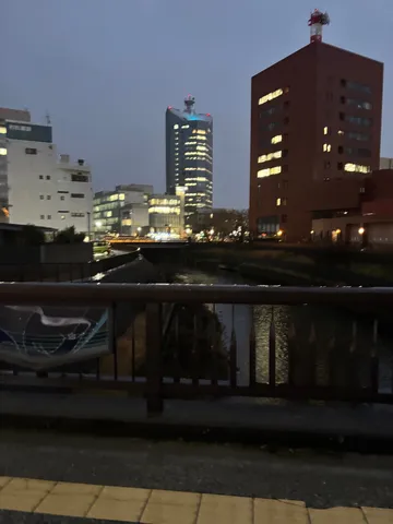 静寂の夜、川面に映る都会の灯り