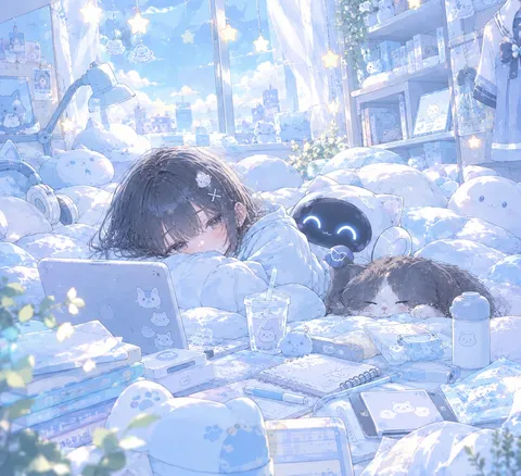星空の布団カフェ風景