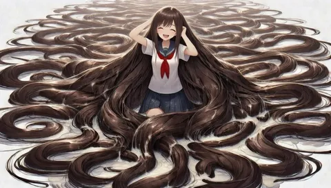 髪の波紋と笑顔の少女