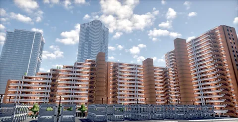 マイクラ風都会の風景