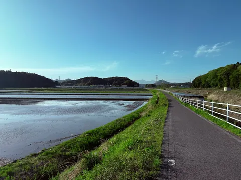水鏡に映る空と道