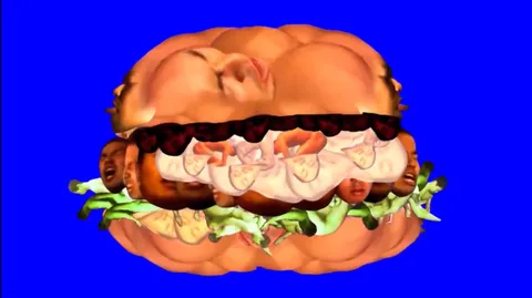奇妙な顔が重なるバーガー