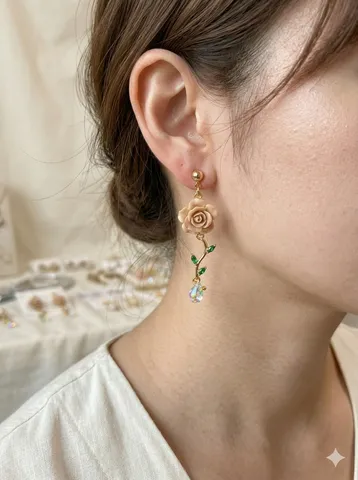 揺れる薔薇と、光のしずく