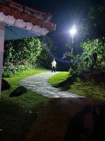 夜道に佇む人物、街灯の光