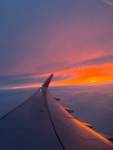 機上から見た、燃えるような空