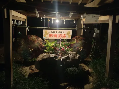 夜の神社と花の祈り