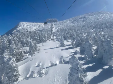 雪化粧した山頂へのゴンドラ旅