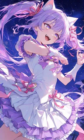 紫髪猫耳少女の夜空ファンタジー