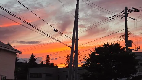 夕暮れの電線と静かな街