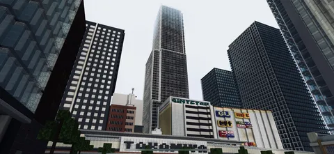 見上げるブロックの街並み