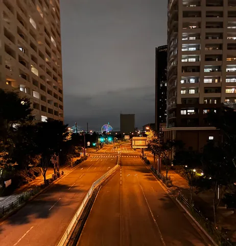 夜景に浮かぶ観覧車、都会の静寂