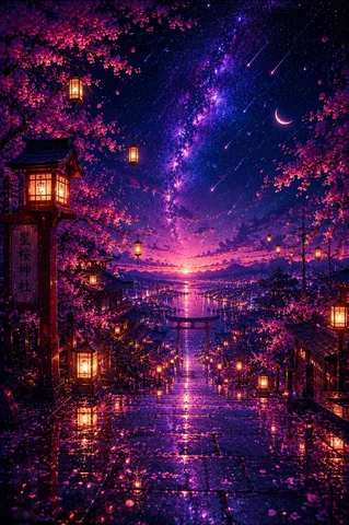 提灯灯る銀河の夜道