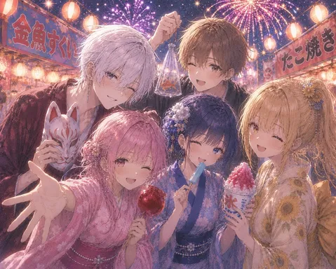 夏祭りの夜、はじける笑顔