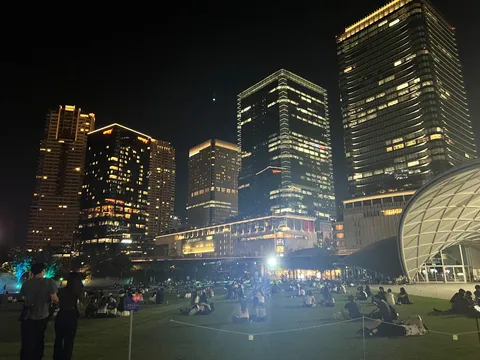 都会の夜空に輝く光のショー