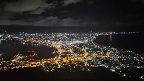 煌めく港町の夜景