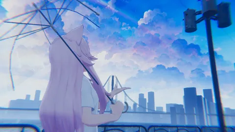 雨上がりの空とネコミミ少女