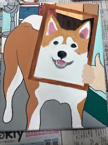 額縁の中の陽気な犬