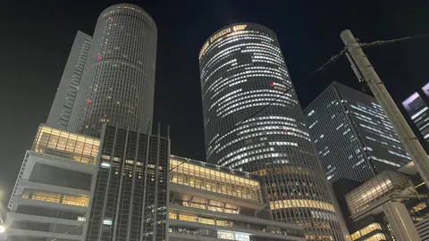 光の競演、都会の夜空を彩る