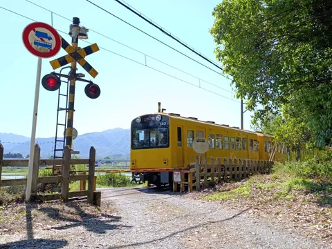 ノスタルジックな踏切と黄色い列車