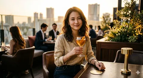 夕暮れテラスの乾杯