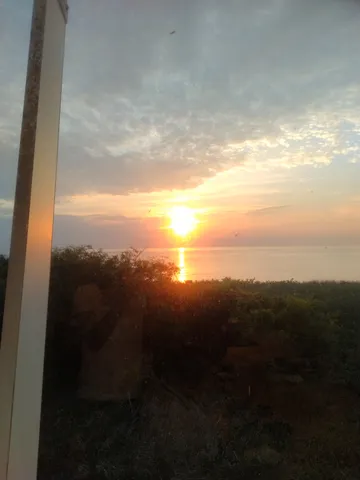 夕暮れに染まる海辺の風景