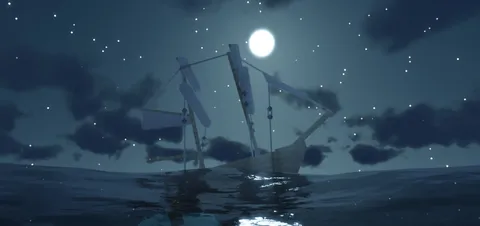 月光に揺れる幻の船
