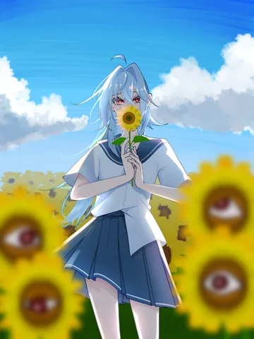 ひまわり越しの夏景色