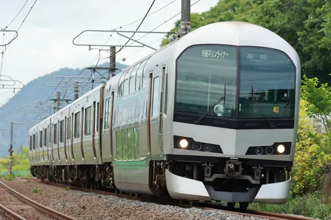 緑を背に走る新鋭の列車