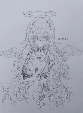 儚げな天使の鉛筆画