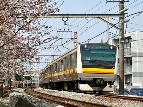 春の訪れ、桜と電車