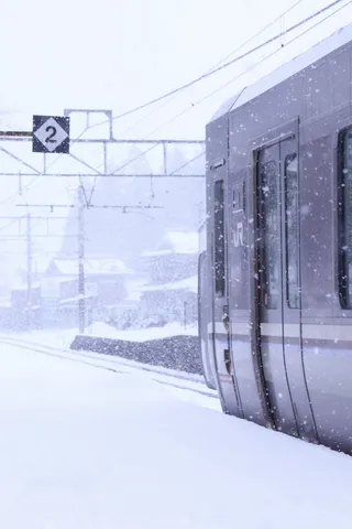 雪降る駅に佇む列車