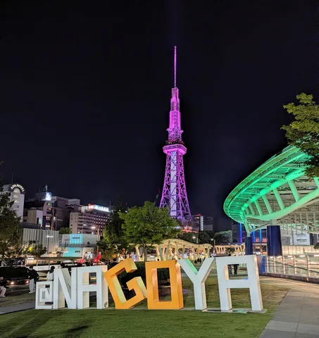紫塔と緑屋根の夜景