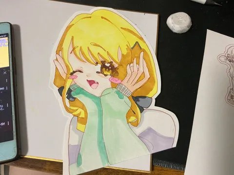 キュートなアニメキャラ、癒やしの水彩画