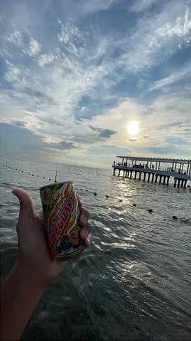 夕映えの海と揺れる缶